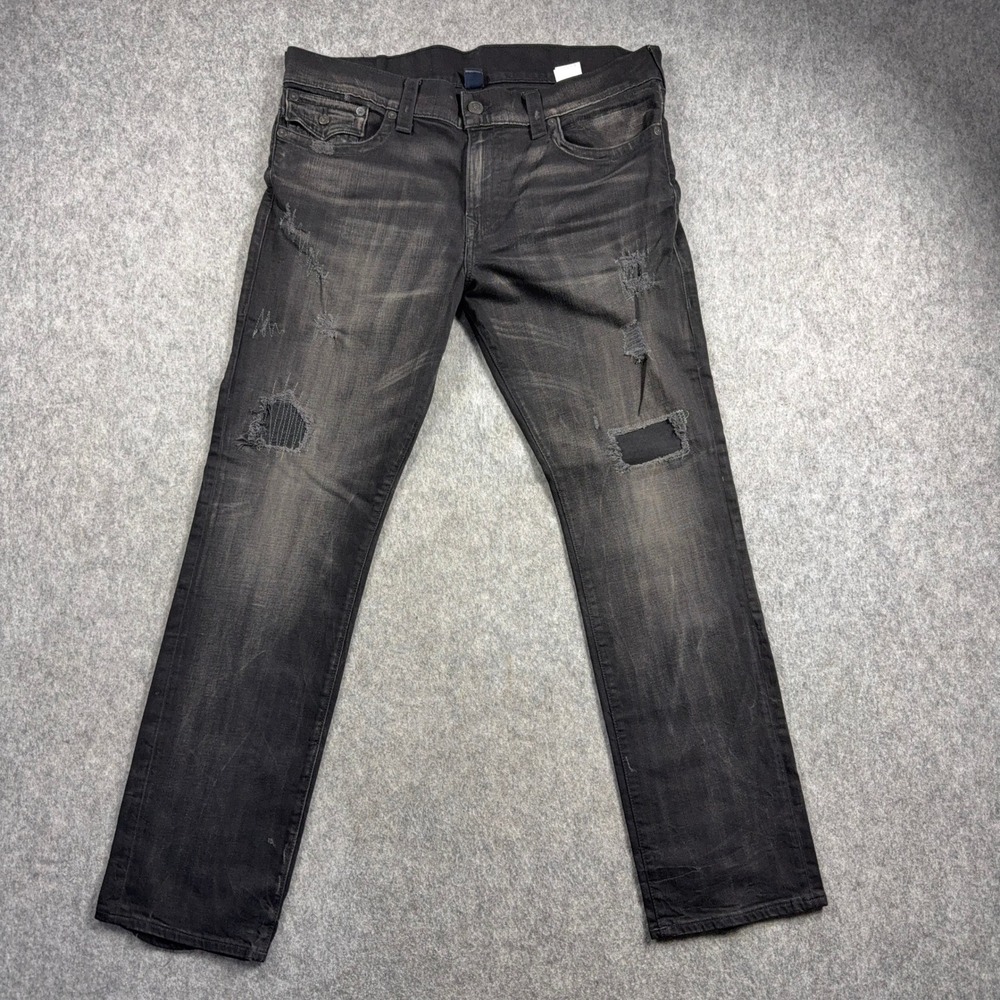 True Religion Ricky Mended Warrior Distressed Black Jeans Men's 38